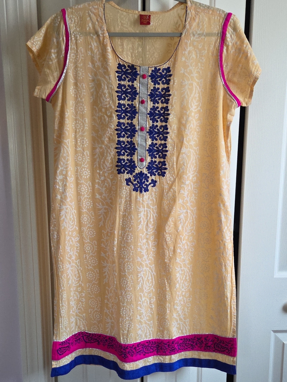 Rami's Yellow Embroidered Kurta with Blue & Pink Accents